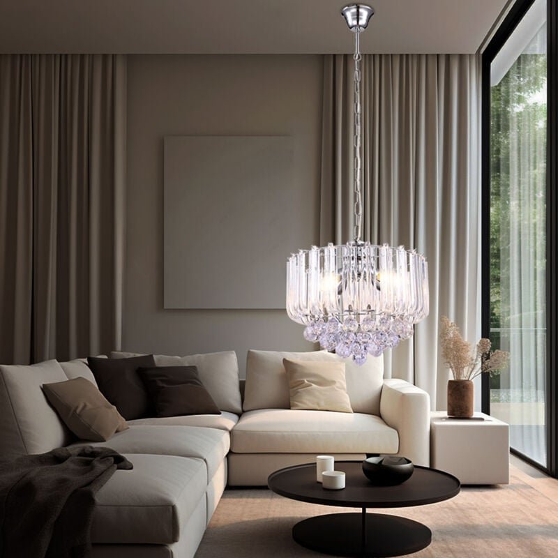 Hängeleuchte Kristalle Kronleuchter Kristallleuchte Hängelampe Luster klar, Metall verchromt, 4x led 6W 380Lm warmweiß, ...