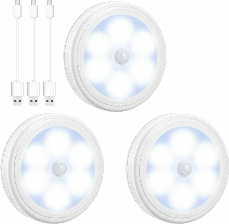 LED-Bewegungsmelder-Licht, per USB wiederaufladbares Schranklicht, 6 LED-Treppenlicht für Kleiderschrank, Regal, Eingang...