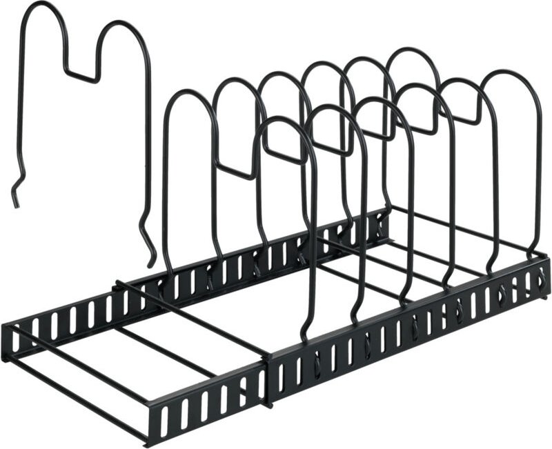 Deckel- und Pfannenhalter, ausziehbarer Geschirrständer für Deckel und Pfannen, Schwarz, pulverbeschichtetes Metall schw...