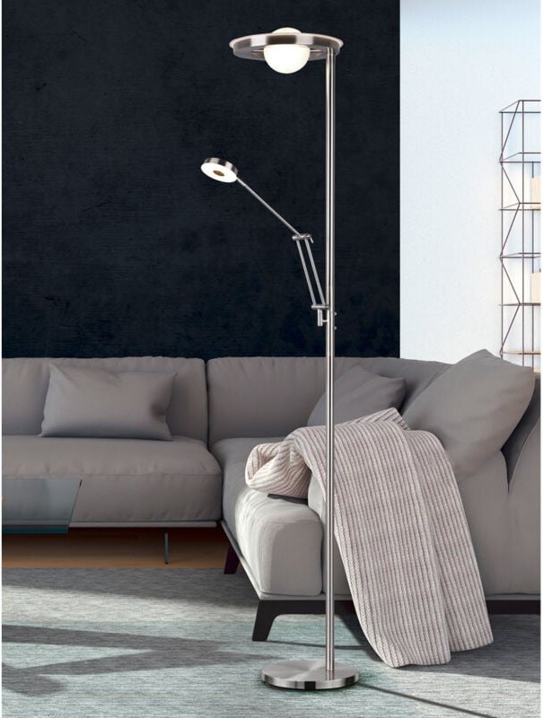 Led Deckenfluter barrie mit Leselampe verstellbar Silber 181cm