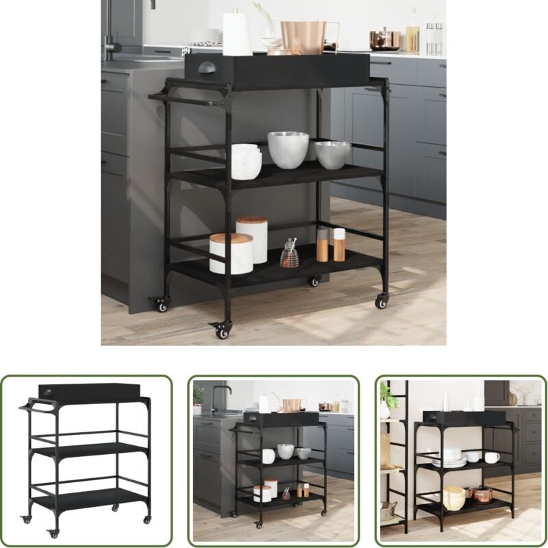 vidaXL Stauraum - Küchenwagen Schwarz 81,5x41x92,5 cm Holzwerkstoff