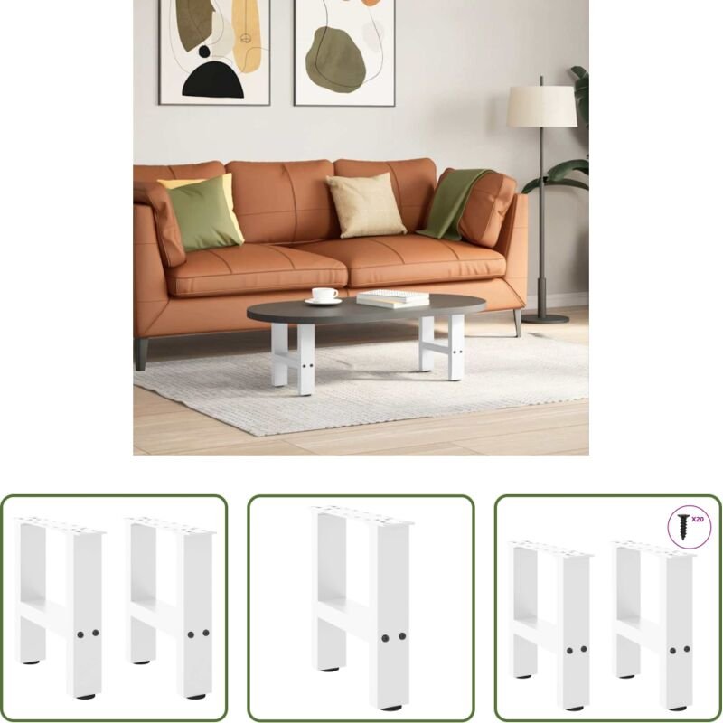 vidaXL Tischbeine - Couchtischbeine Weiß 2 Stk. 40x(30-31) cm Stahl