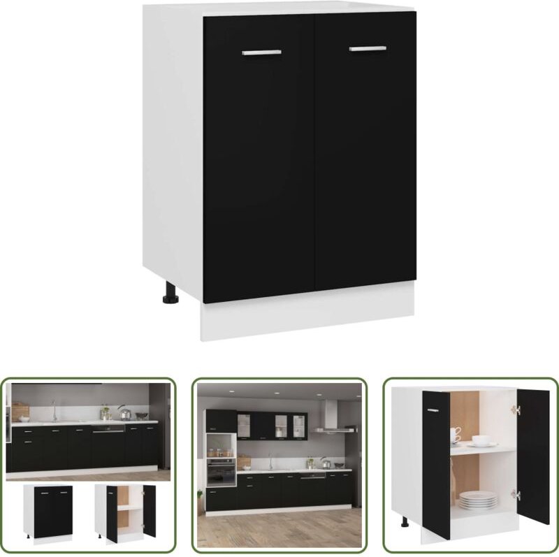 vidaXL Holzwerkstoff - Unterschrank Lyon Schwarz 60x46x81,5 cm Holzwerkstoff
