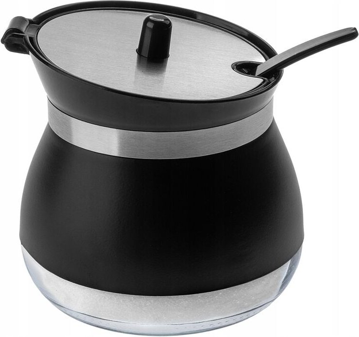 Zuckerdose mit Löffel, 270ml Zuckerbehälter aus Glas Schwarz - Kadax