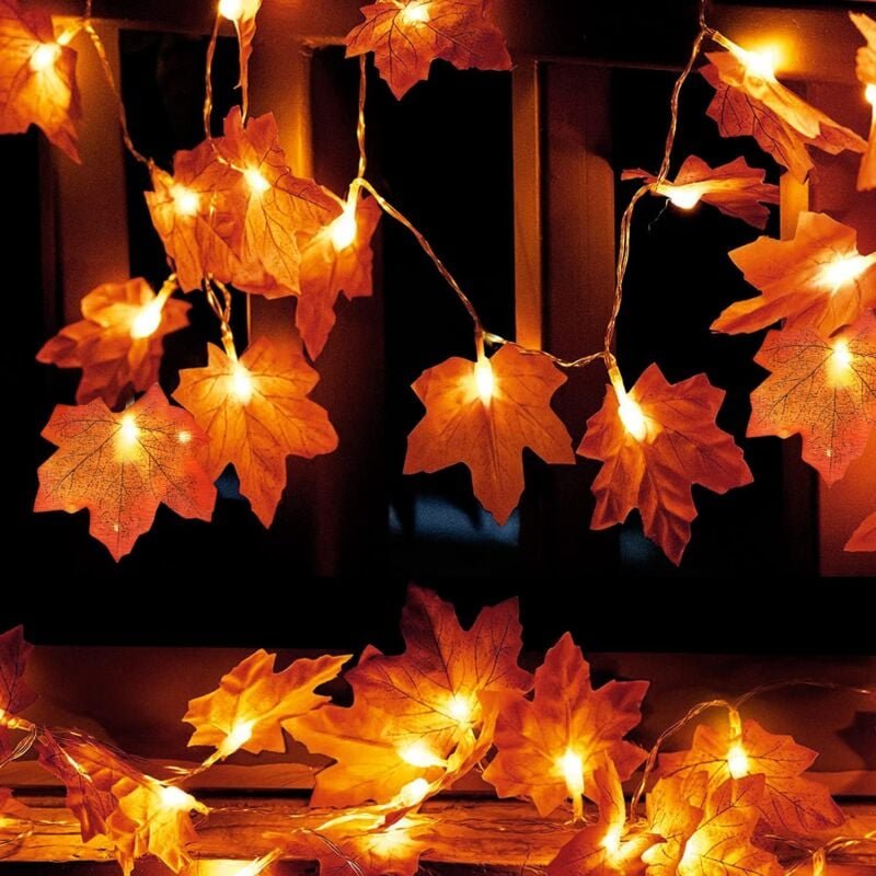 Thumbnail - Aougo - Herbstgirlande, 3 m, 20 LEDs, Ahornblatt-Lichterkette, Herbstdekoration, batteriebetriebene Lichterkette, geeign...