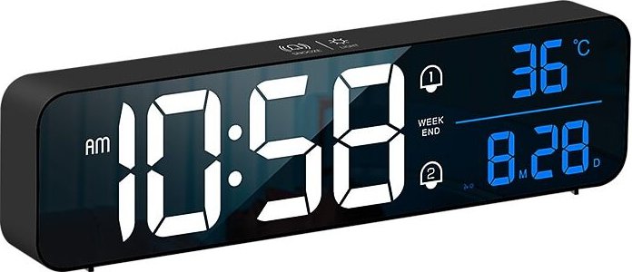 Tisch- oder Wanduhr mit HD-LED-Bildschirm, Multifunktion, gleichzeitige Anzeige von Datum, Wochentag, Uhrzeit und Temper...