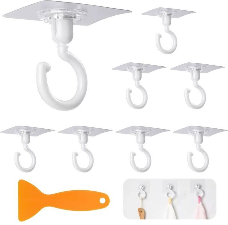 Set mit 8 selbstklebenden Deckenhaken – 360° drehbar – wasserfest – mit Abstreifer – kein Bohren erforderlich – für Bad,...