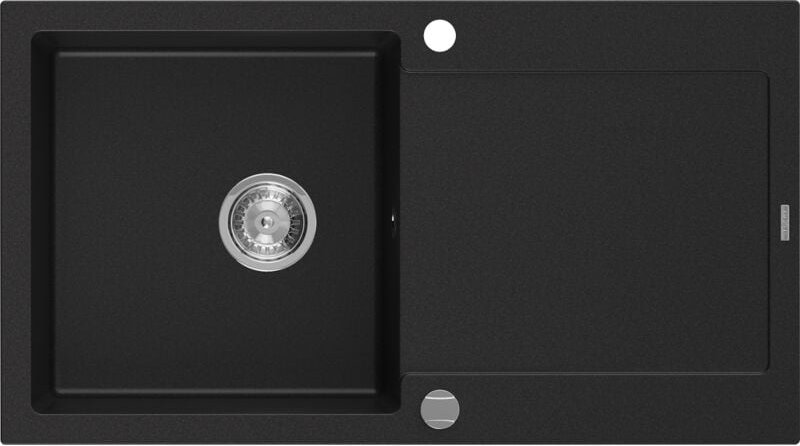 Leo Granitspüle mit einem Becken und einer Abtropffläche 900 x 500 mm, Schwarz - 6501901010-77 - Mexen