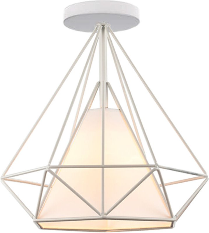 Axhup - Deckenleuchte Weiß Vintage Deckenlampe mit Käfig Antik Semi-Flush Mount Ø25cm Diamant Licht E27 Lampenfassung fü...