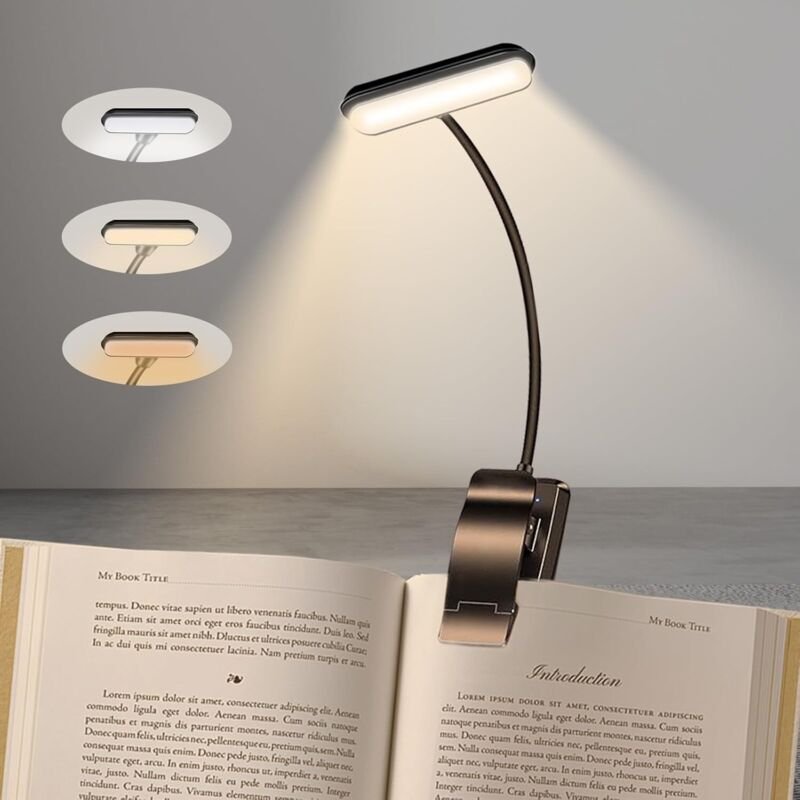 LED-Leselampen, wiederaufladbare Leselampe zum Anstecken, 360° flexibler Hals, stufenloses Dimmen und 3 Farben (Bernstei...
