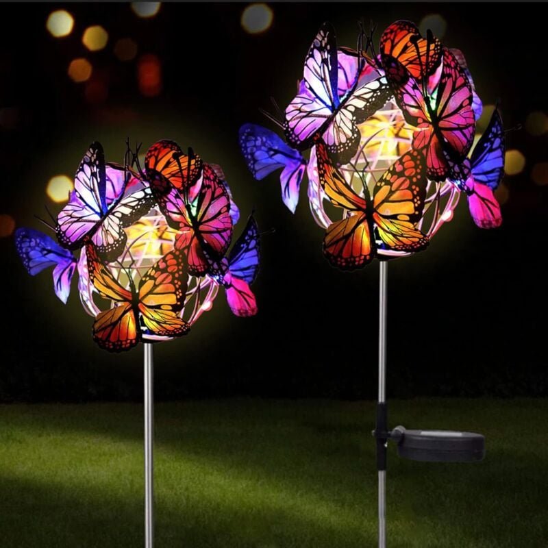 Lampe Solaire Exterieur Jardin Decorative Led Lampe Solaire Papillon IP65 Étanche Lumières Solaires Extérieures Couleurs...