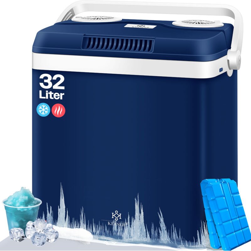 KESSER® 32 L Kühlbox 12V 230V Stecker Mini-Kühlschrank Thermoelektrische Warmhaltebox 32 Liter Navyblau