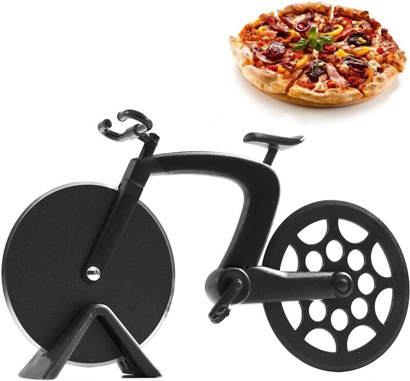 Fahrrad-Pizzaschneider, antihaftbeschichteter Fahrrad-Pizzaschneider mit Halter, superscharfe Klingen, geeignet zum Schn...