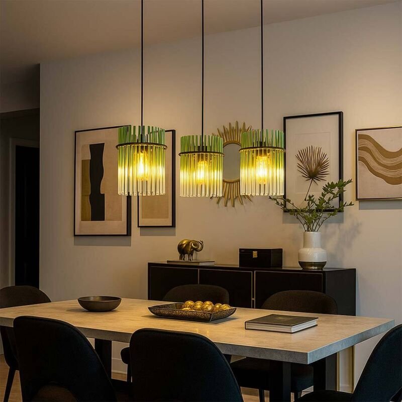 LED Pendellampe Esstischleuchte Hängelampe Wohnzimmerleuchte 3 flammig, Metall grün, klar, schwarz, 7W 806lm warmweiß, L...