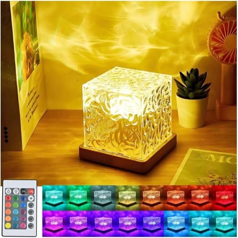 Wellenförmige Lampe, Lampe mit Ozeanmotiv, LED-Nachttischlampe, RGB-Tischlampe mit 16 Farben und Fernbedienung, romantis...