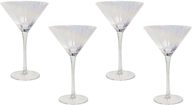 Beliani - Martinigläser 4er Set Transparent Schimmernd Geriffelt 220 ml 22 cl Fassungsvermögen Mundgeblasen Cocktailgläs...