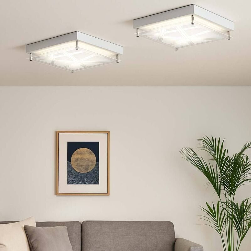 Deckenleuchte Deckenlampe Muster Wohnzimmer Beleuchtung silber in quadratischem Design, Metall Acryl, 1x LED 1x 12 Watt ...