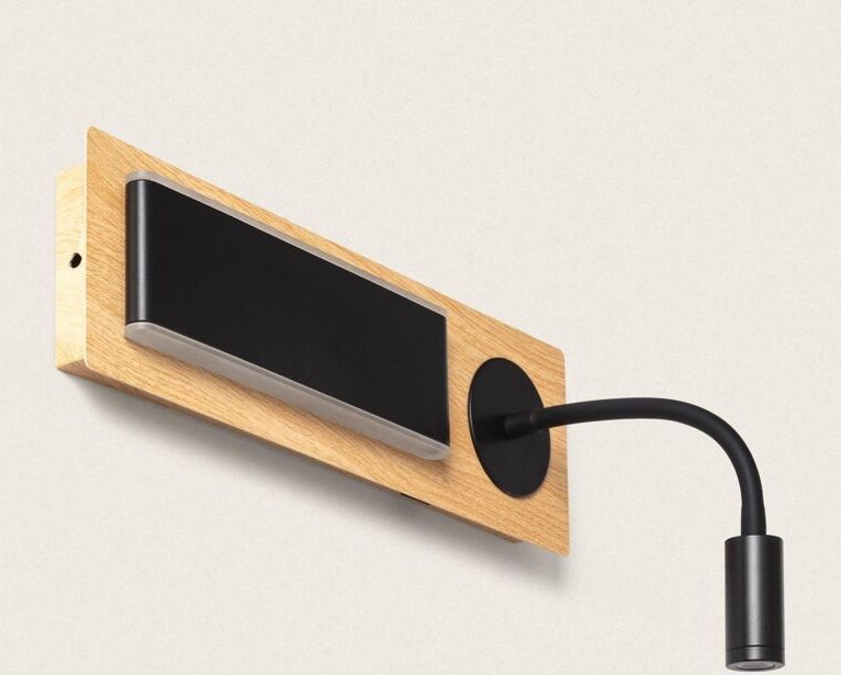 LED-Wandleuchte mit Leselicht Metall und Holz Adalia Schwarz