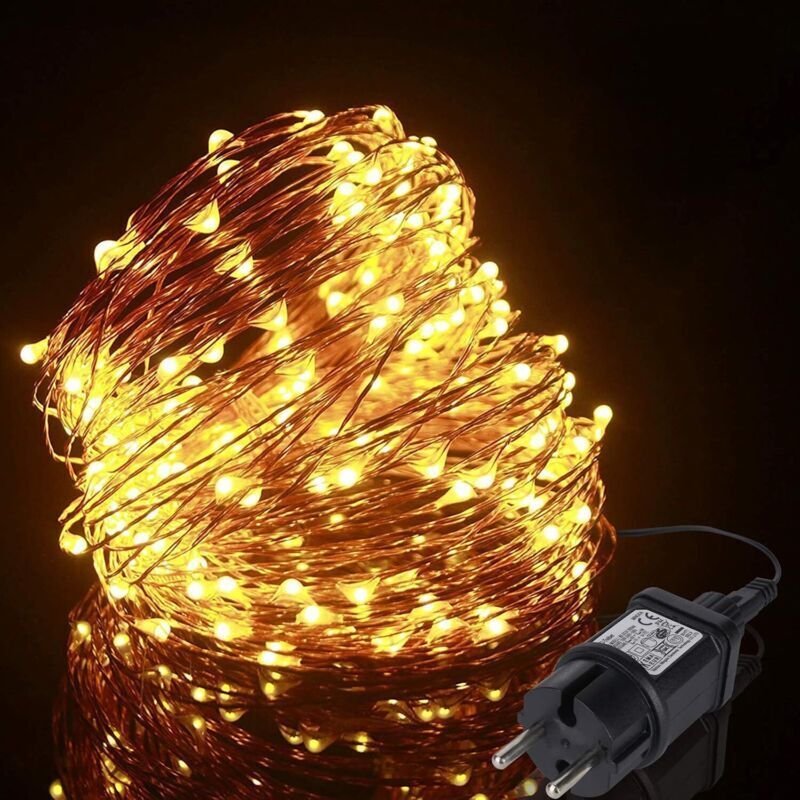 20 m lange Lichterkette mit 200 LEDs, warmweißer Kupferdraht, IP44 wasserdicht, inklusive Netzteil, 24 V, für den Innen-...