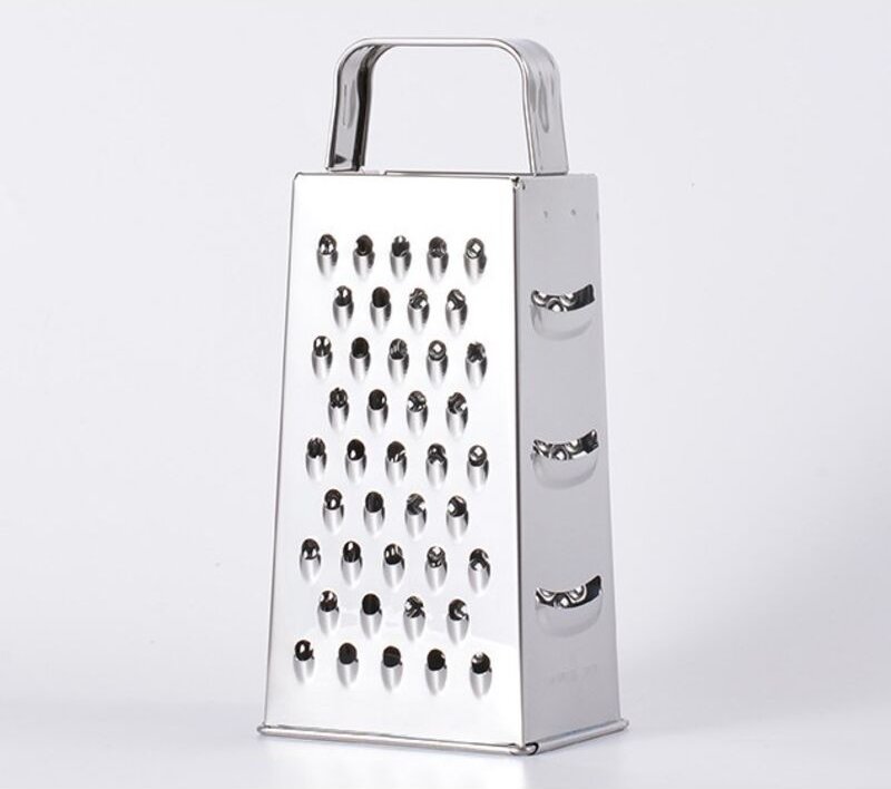 Vierseitige Edelstahlreibe, Gemüse-, Obst- und Kartoffelschneider, multifunktionale Käsereibe, Reibe, 23 cm