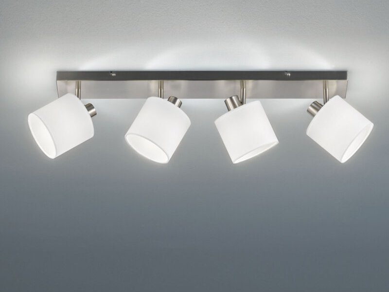 Led Deckenstrahler 4-flammig Silber, Stoffschirme Weiß, Breite 70cm