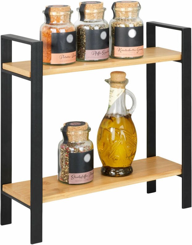 Küchenregal Lou, Rahmen aus Metall, Regalbretter aus Bambus, Schwarz, Metall schwarz, Bambus braun - schwarz - Wenko