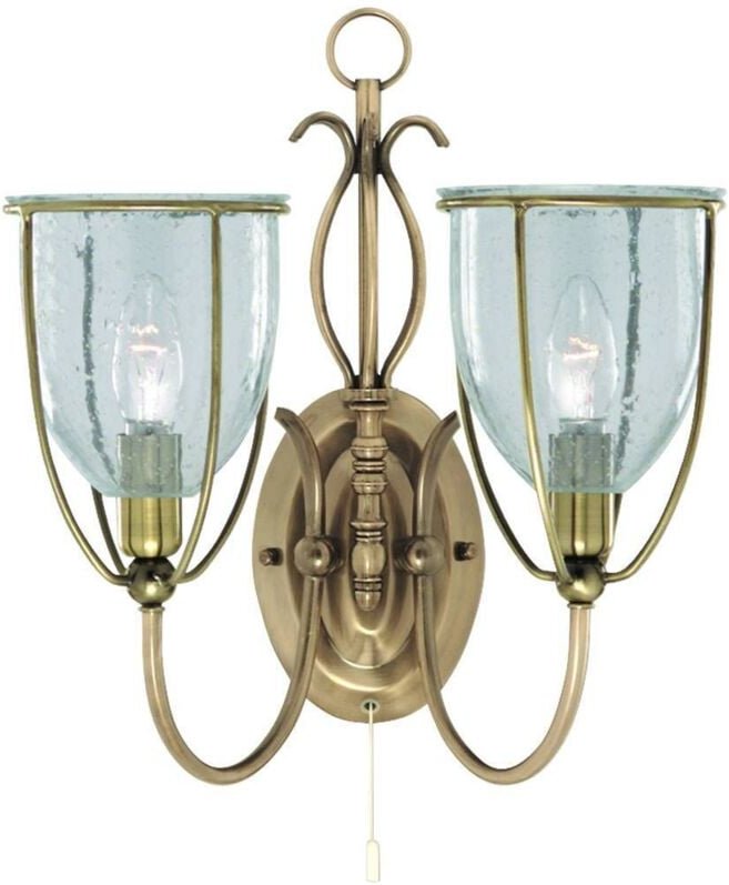 Silhouette - 2 Licht Innenwandleuchte Antik Messing mit Seed Glass Shades, E14 - Searchlight