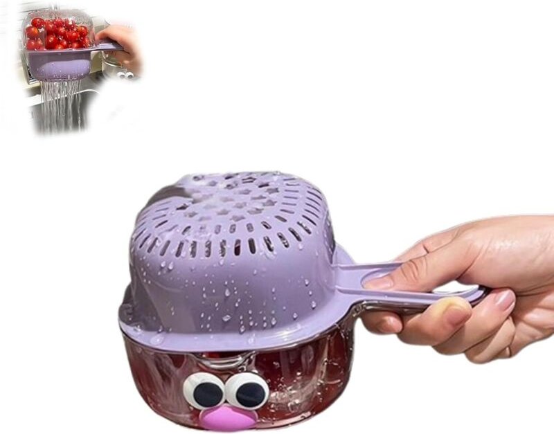 Doppellagiger Küchen-Abtropfkorb mit Griff – Praktisch zum Reinigen von Beeren und Tomaten, doppellagige Abtropfschüssel...