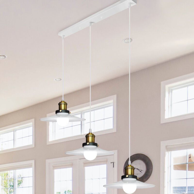 3 Flammig Pendelleuchte Vintage aus Eisen Hängelampe E27 Höhenverstellbar für Küche Wohnzimmer Esszimmer - Weiß (Ohne Bi...