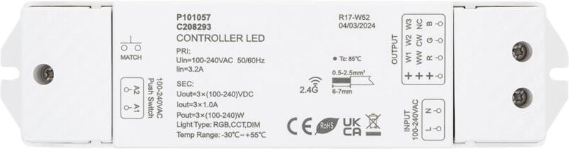 Controller Dimmer für LED-Streifen Einfarbig/CCT/RGB 220-240V AC Kompatibel mit Taster und RF-Fernbedienung RGB