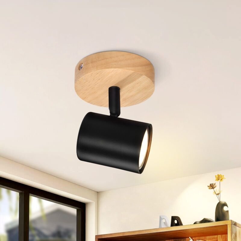 Deckenstrahler GU10 Deckenlampe Holz - Deckenleuchte Schwarz Decke Schwenkbar 350° 1 Flammig Max.25w Modern Wohnzimmerla...