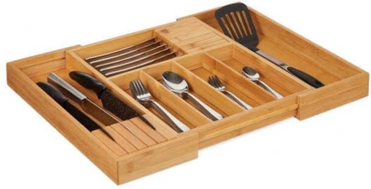Ausziehbarer besteckkasten aus bambus