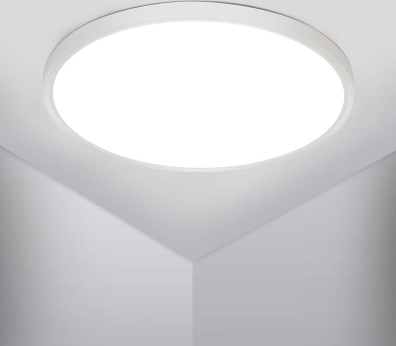 COMELY Schmale und wasserdichte LED-Deckenleuchte, weiß, 49 x 49 x 2,5 cm, 42 W, 6500 K Tageslicht, für Feuchträume (Bad...