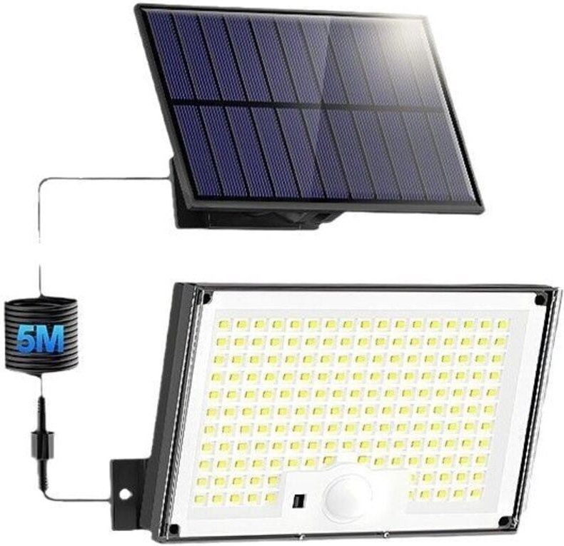 Solarleuchte Außen Bewegungsmelder, IP65 Wasserdicht Außen Solarleuchte Solar Außenbeleuchtung LED Strahler mit Kabel fü...