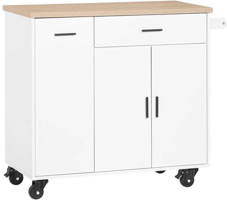 SoBuy FKW126-WN Küchenesserte mit Rollen, Kücheninsel, Servierwagen, Buffet, Schrank, Küchenarmoire mit 2 Schubladen, 2 ...