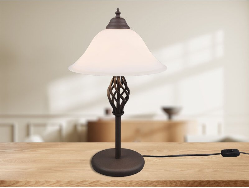 Meinewunschleuchte - led Tischleuchte im Landhausstil Rostoptik mit Glasschirm, Höhe 50cm