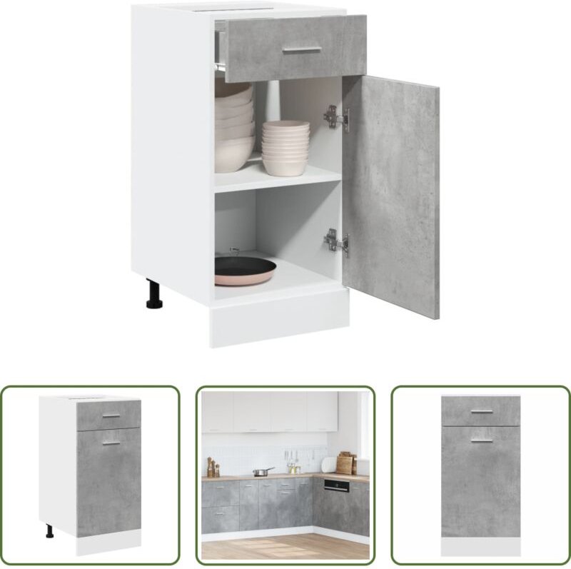 Küchenraum - Schubunterschrank Lyon Betongrau 40x46x81,5 cm Holzwerkstoff