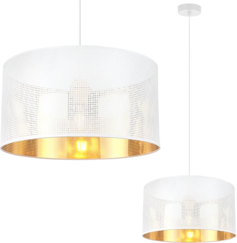 Asti Weisse Hängelampe 1 Flacher Weissgold-Lampenschirm 35cm