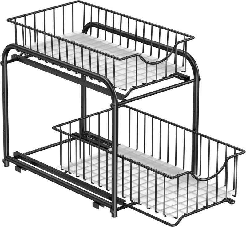 Küchen-Organizer mit 2 Schubladen, stapelbar, für den Unterschrank unter der Spüle, klassisches Schwarz