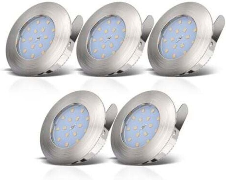 Einbauspot 5er Set 60mm Lochmaß - 230V, 5,5W, 470lm, LED, dimmbar, IP44, warmweiß, matt-nickel