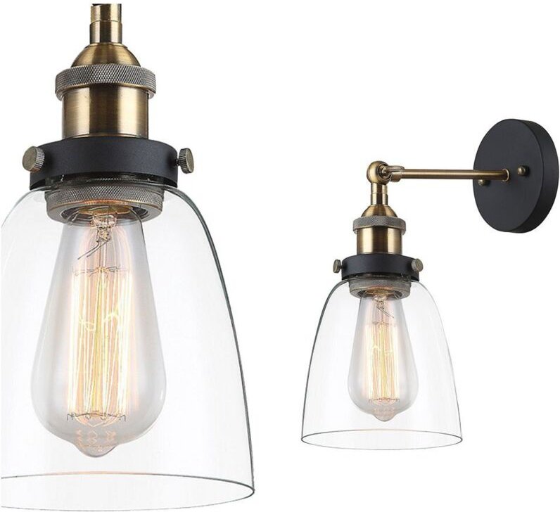 Francis - Industrie- und Retro-Wandleuchte Schwarz, Gold 1 Licht mit klarem Schirm, E27 Dimmbar - Italux