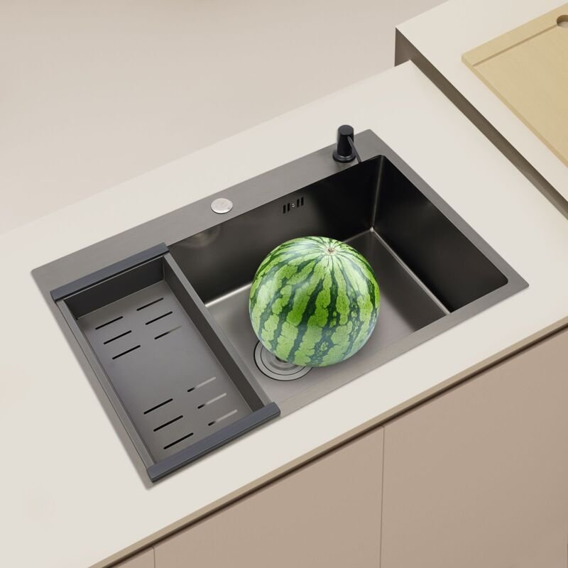 Edelstahl-Küchenspüle, Waschbecken mit Seifenspender, Küchenspülen 68x45cm