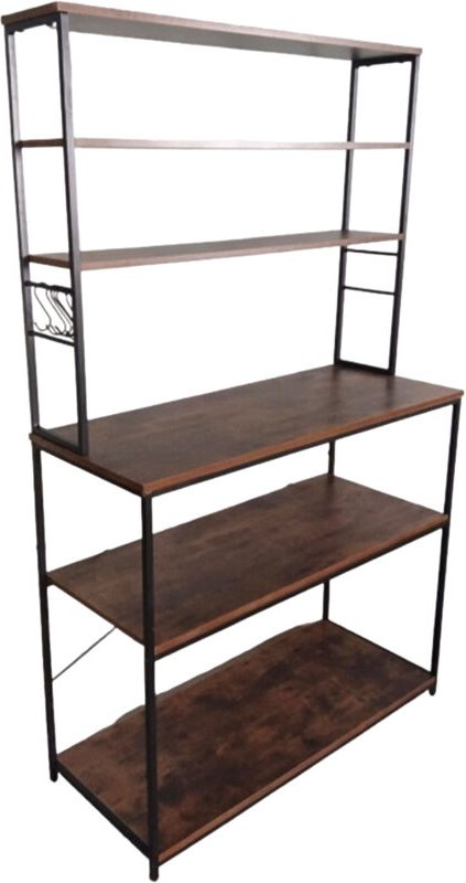 Relaxdays Küchenregal, 6 Ablagen mit Küchenarbeitsplatte, HBT 167 x 100 x 40 cm, offenes Mikrowellenregal, braun/schwarz