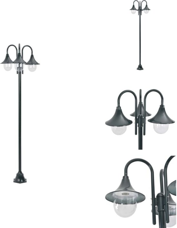 Garten-Pollerleuchte E27 220 cm Aluminium 3-Laterne Dunkelgrün - Gartendekoration - Gartenbeleuchtung - LED Laterne - Au...