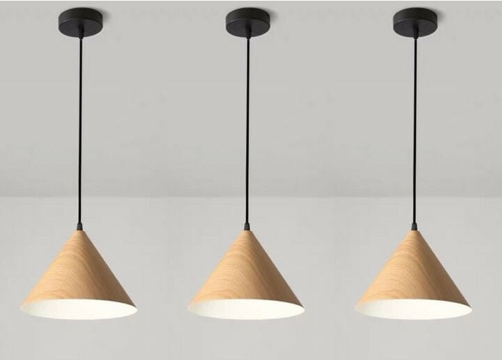 3 Stücke Modern Kronleuchter Holzfarbe Hängeleuchte Metall Pendelleuchte für Esstisch Wohnzimmer Schlafzimmer Küche