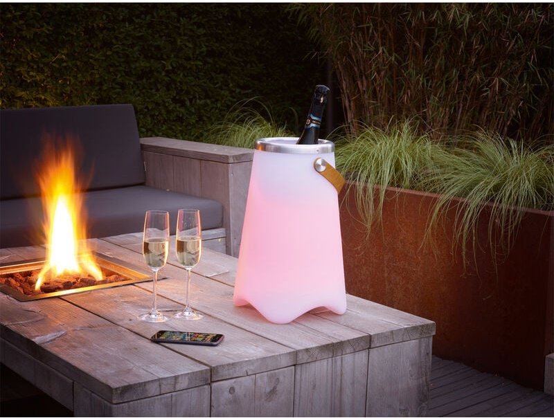 Reality - led Deko Lampe jamaica mit Farbwechsel, Bluetooth Lautsprecher & Weinkühler 38cm