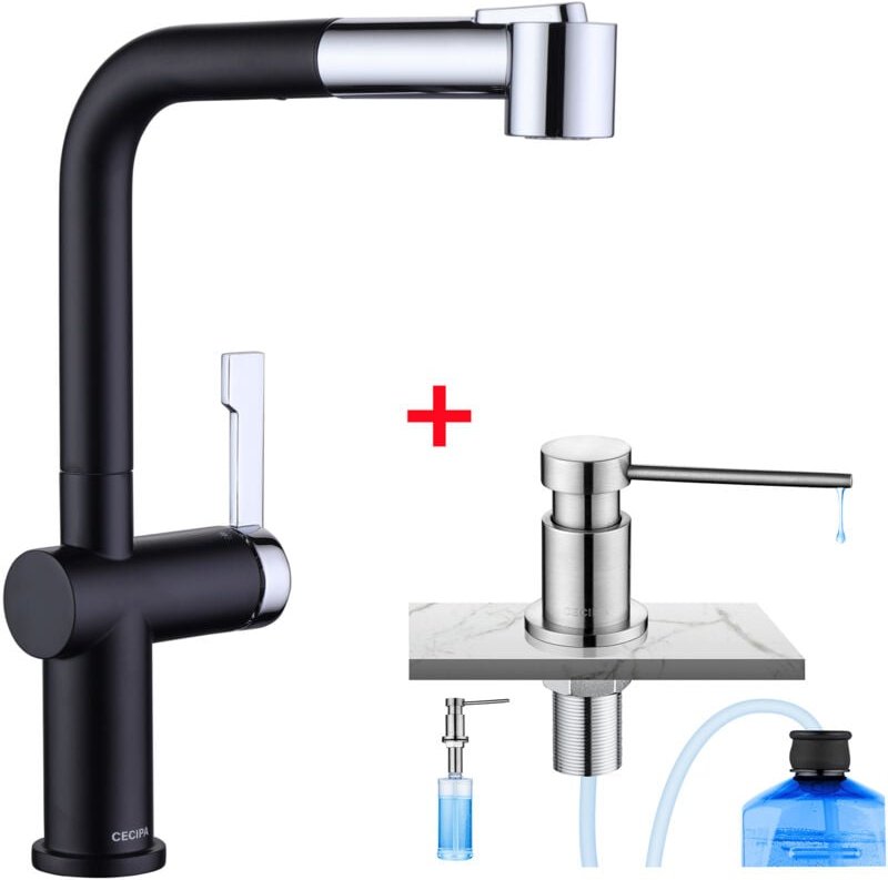 CECIPA Hochdruck Ausziehbarer Küchenarmatur, Küchenspüle-Wasserhahn mit 2 Wasserauslassmodi + Küchenseifenspender mit 30...