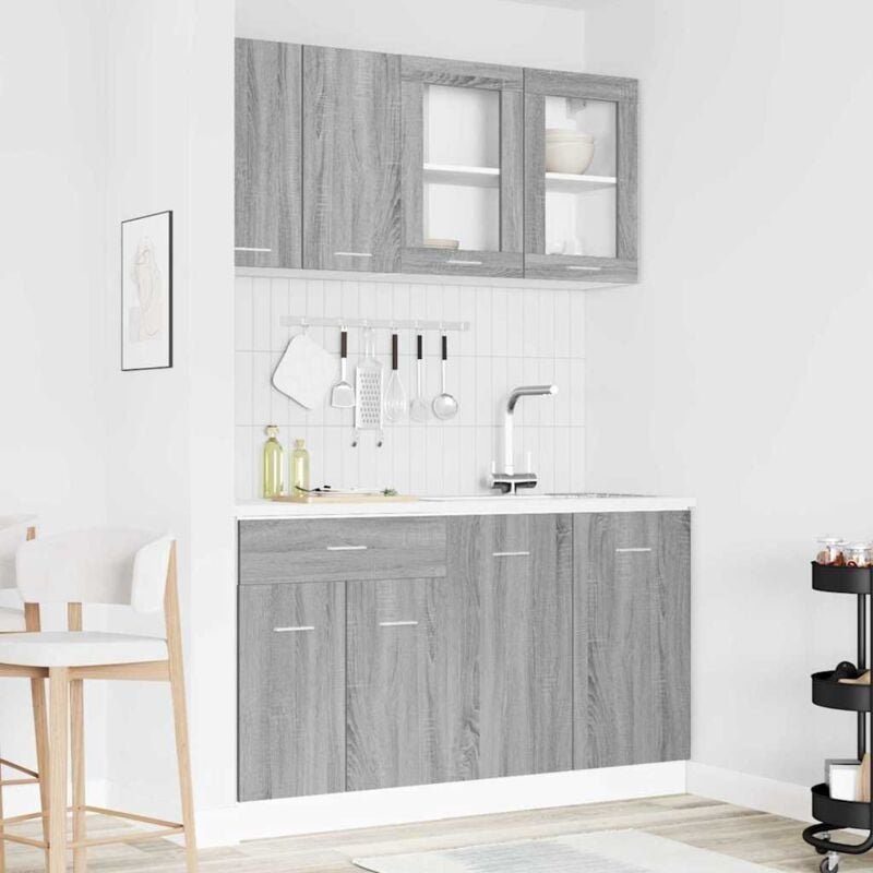 4-teiliges Küchenschrankset Graue Sonoma Holzwerkstoff vidaXL730288