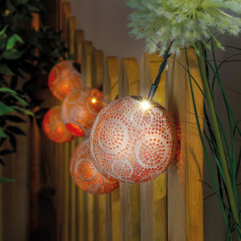 esotec Solar Lichterkette Alma 2m mit 8 Kugeln altweiß kupfer wetterfest 102808