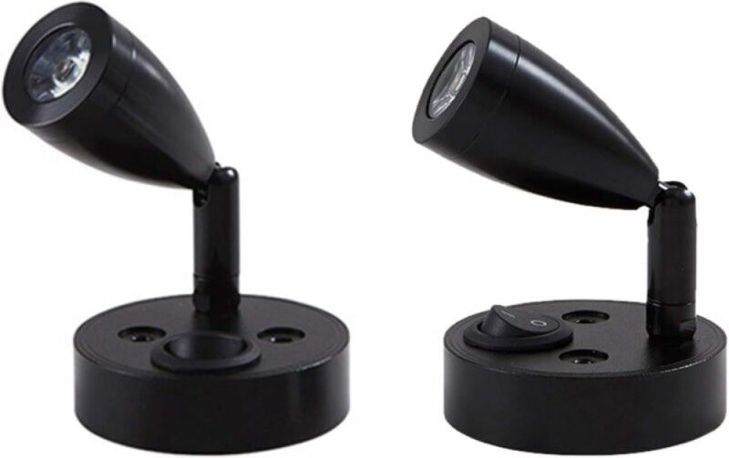 Set mit 2 12V LED-Strahlern, Leselampe, Nachttischlampe, verstellbarer Schalter, Innenbeleuchtung (schwarz, kurz)